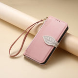 Leaf-Designed Leather Flip Cover Card Slot Lanyard Shockproof Case For Samsung