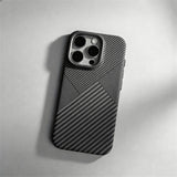 Relief Carbon Fiber Magnetic Lens Metal Protective Case for iPhone