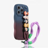Cute Doll Wrist Strap Two-tone Gradient Silicone Case for iPhone