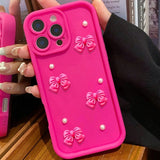 3D Bowknot Pearl Silicone Shockproof Soft Phone Case for iPhone