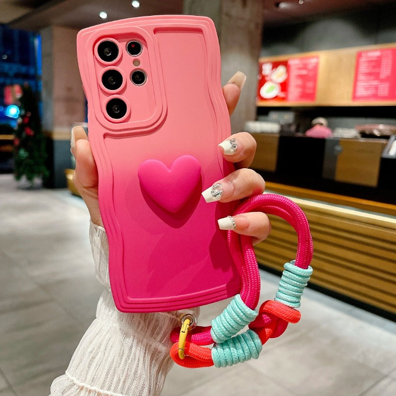 3D Cute Love Heart Gradient With Strap Case For Samsung