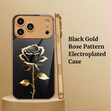 Black Gold Rose Pattern Electroplated Case for iPhone