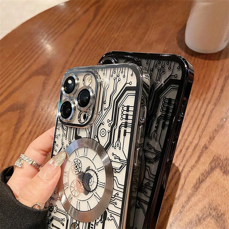 Luxury Circuit Pattern Plating Magnetic Case For iPhone