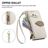 Leaf-Designed Leather Flip Cover Card Slot Lanyard Shockproof Case For Samsung