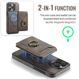 Magnetic Charging Wallet Case with Ring Kickstand for iPhone