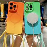 Gradient Color Crossbody Lanyard Camera Protector Magnetic Case For iPhone