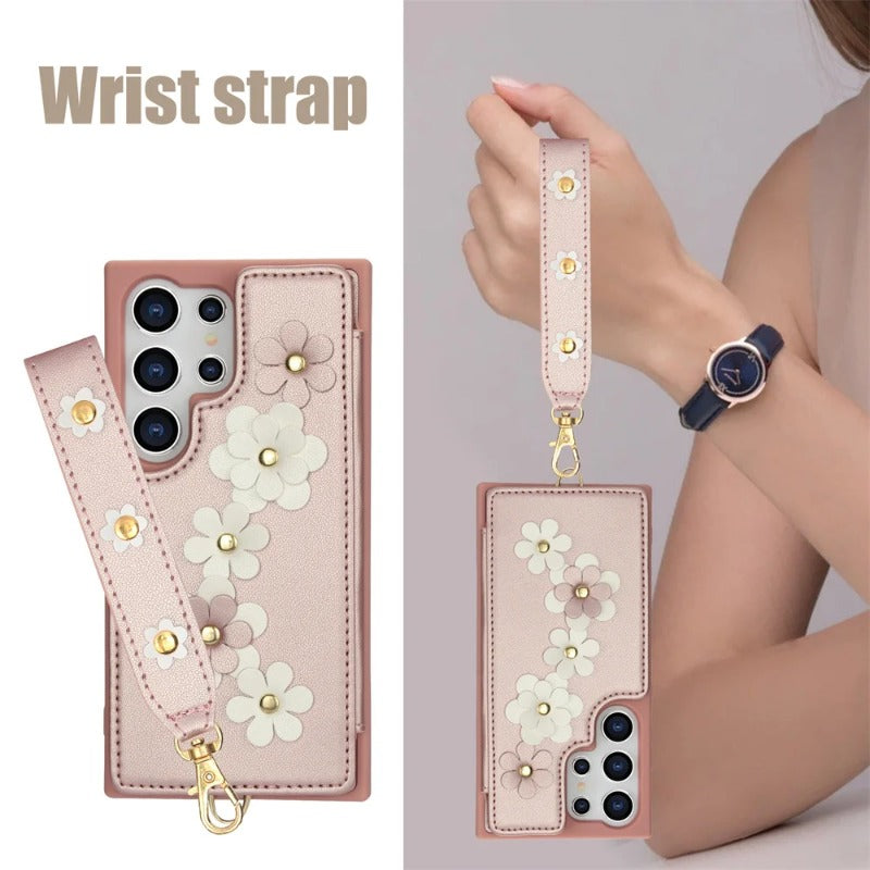 Crossbody Leather Rope Wallet Wrist Strap Phone Case for iPhone and Samsung