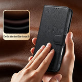 Genuine Leather Flip Card Slot RFID Blocking Wallet Case for iPhone