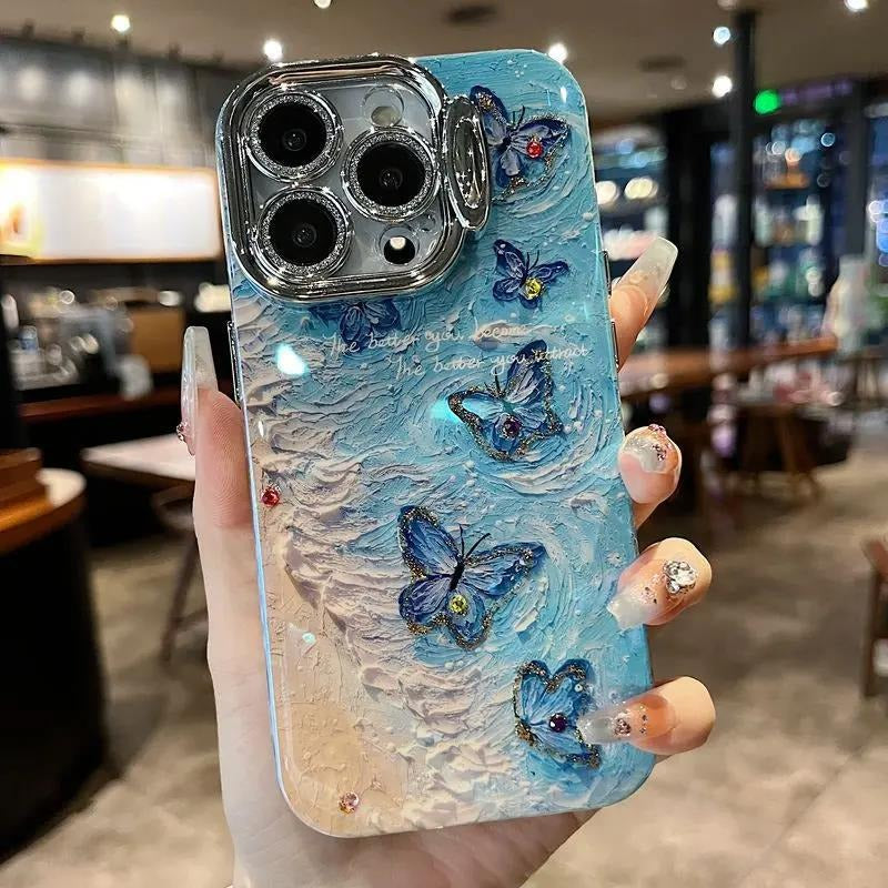 Rhinestone Beach Butterfly Lens Holder Phone Case for iPhone