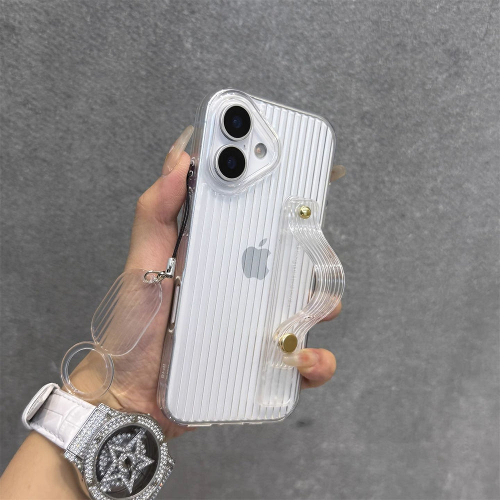 Transparent Stripe Ring Lanyard Wristband Bracket Case for iPhone