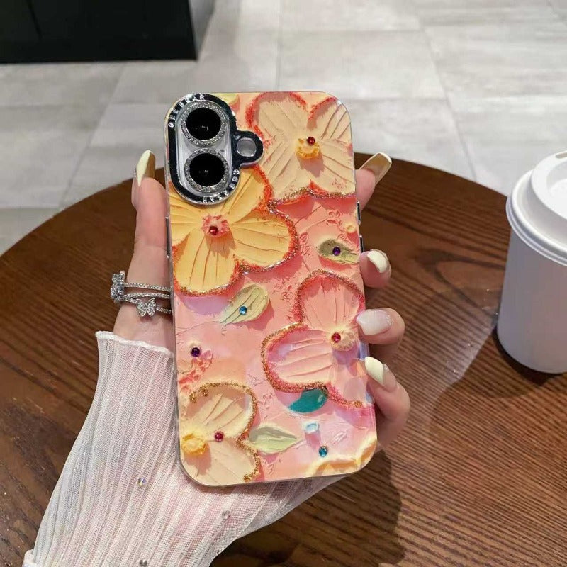 Oil Painting Flower Butterfly Rhinestone Anti-Drop Phone Case for IPhone