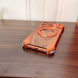 Walnut Wood Frameless Magnetic Case with Metal Rotating Stand for iPhone