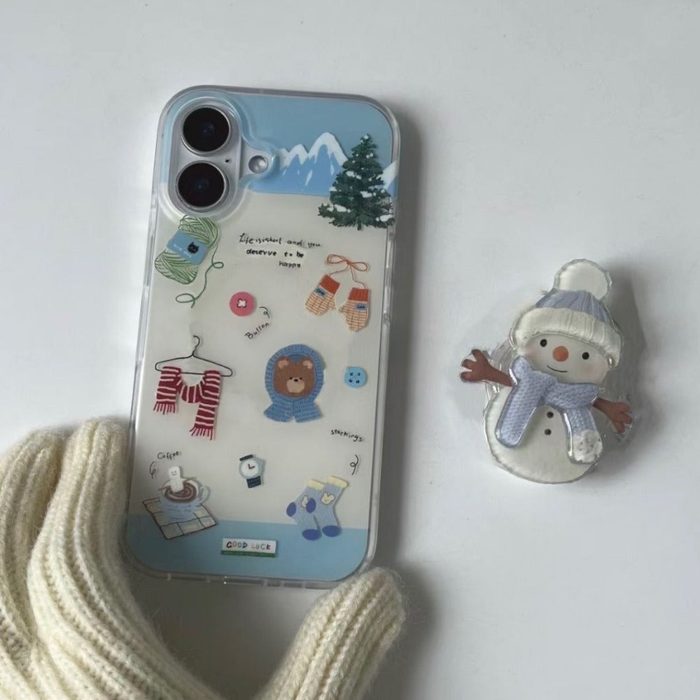 Cute Winter Healing Illustration Snowman Case For iPhone