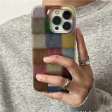 Cute Dopamine Color Block Match Plaid Clear Soft Case for iPhone