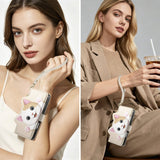Cute Cat Card Holder Wallet Lanyard Case for iPhone