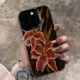 Painting Lily Flower Hard Black Phone Case for iPhone