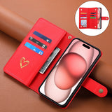 Luxury Heart-Shaped Zipper Flap Wallet Phone Case for iPhone