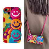 Wavy Edge Graffiti Smiley Face Crossbody Wrist Strap Case For iPhone