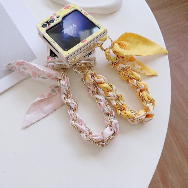 Pastoral Style Small Flower Silk Hand Strap Case For Samsung