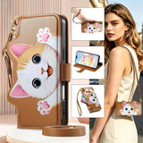 Cute Cat Card Holder Wallet Lanyard Case for iPhone