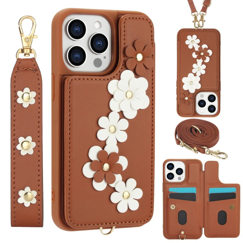 Crossbody Leather Rope Wallet Wrist Strap Phone Case for iPhone and Samsung