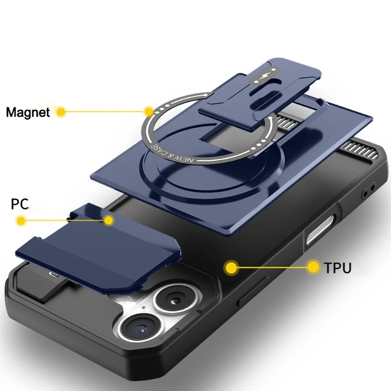 Flip Full Lens Protection Fold Stand Magnetic For Magsafe Military Case For iPhone