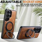 Vintage Waxed Leather Magnetic Kickstand Case for Samsung