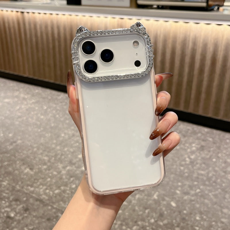 New Rhinestone Cat Lens Frame Phone Case for iPhone