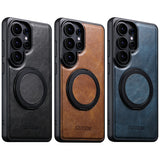Vintage Waxed Leather Magnetic Kickstand Case for Samsung