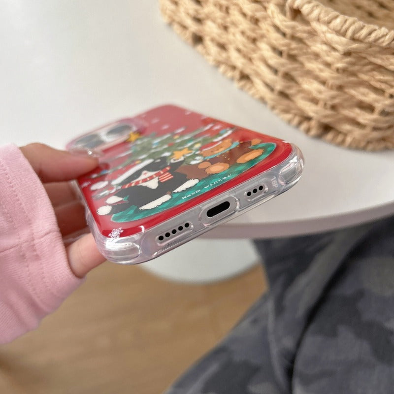 Christmas Tree and Black Cat Lanyard Phone Case for IPhone