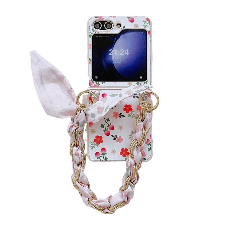 Pastoral Style Small Flower Silk Hand Strap Case For Samsung