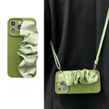 Solid-Color Silk Scarf Wrist Strap with Lanyard Case for iPhone