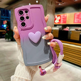 3D Cute Love Heart Gradient With Strap Case For Samsung