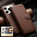 Genuine Leather Flip Card Slot RFID Blocking Wallet Case for iPhone