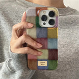 Cute Dopamine Color Block Match Plaid Clear Soft Case for iPhone