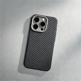 Relief Carbon Fiber Magnetic Lens Metal Protective Case for iPhone