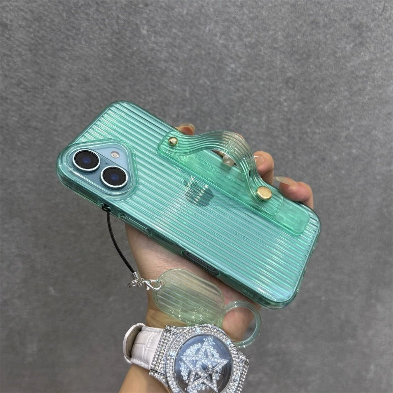 Transparent Stripe Ring Lanyard Wristband Bracket Case for iPhone