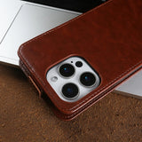 Vintage Wax Leather Top & Bottom Flip Case for iPhone