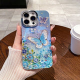 Oil Painting Flower Butterfly Rhinestone Anti-Drop Phone Case for IPhone