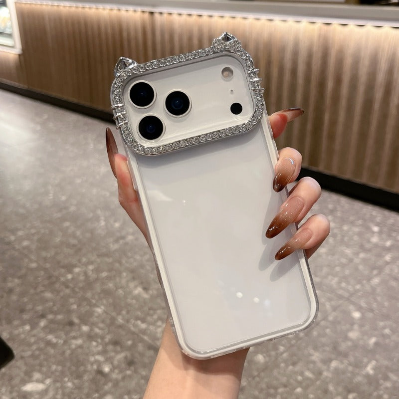 New Rhinestone Cat Lens Frame Phone Case for iPhone