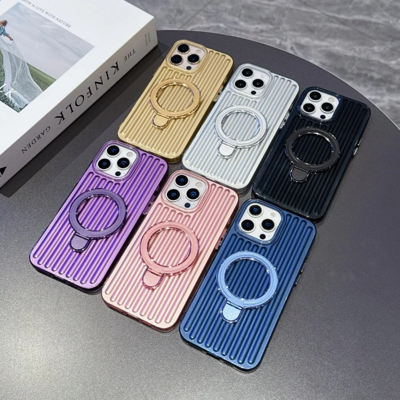 Glossy Corrugated Stripe Magnetic Case For iPhone