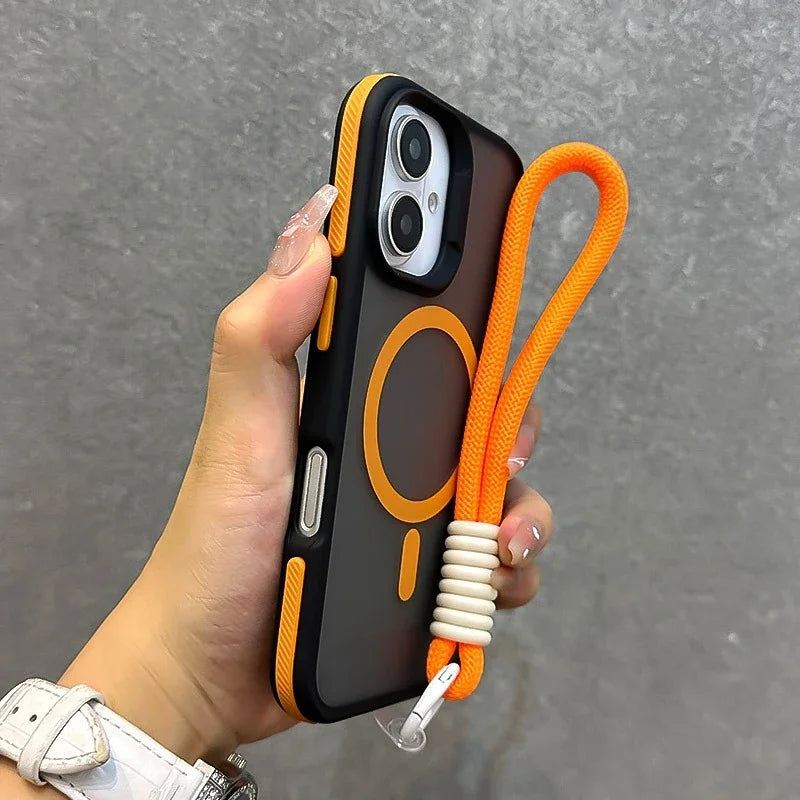 Luxury With Lanyard Magnetic Matte Phone Case For iPhone