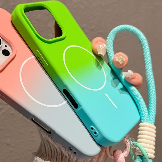 Liquid Silicone Gradient Colorful Hand Strap Magnetic Case for iPhone