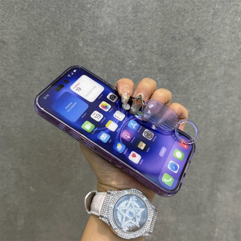 Transparent Stripe Ring Lanyard Wristband Bracket Case for iPhone