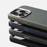 Luxury Alloy Lens Frame Particle PU Leather Magnetic Case for iPhone