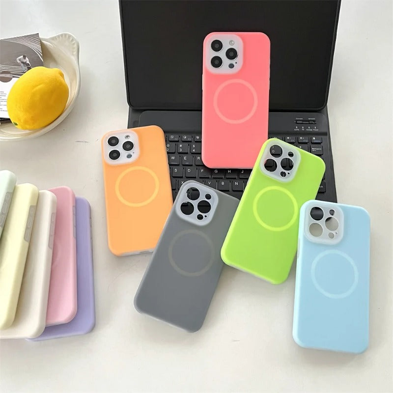 Solid Color Jelly Magnetic Liquid Silicone Phone Case For iPhone