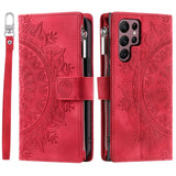 Luxury Embossed Card Slots Zipper Wallet Leather Case for Samsung