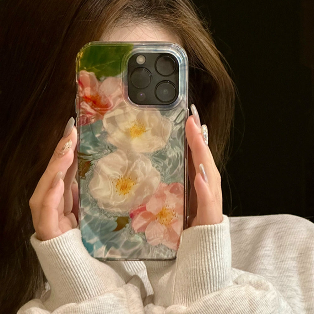 Fashion Illusory Color Water Ripple Pink and White Flowers Case For iPhone