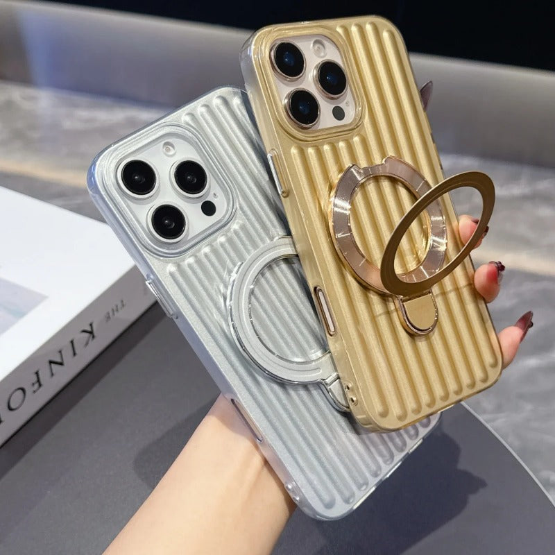 Glossy Corrugated Stripe Magnetic Case For iPhone