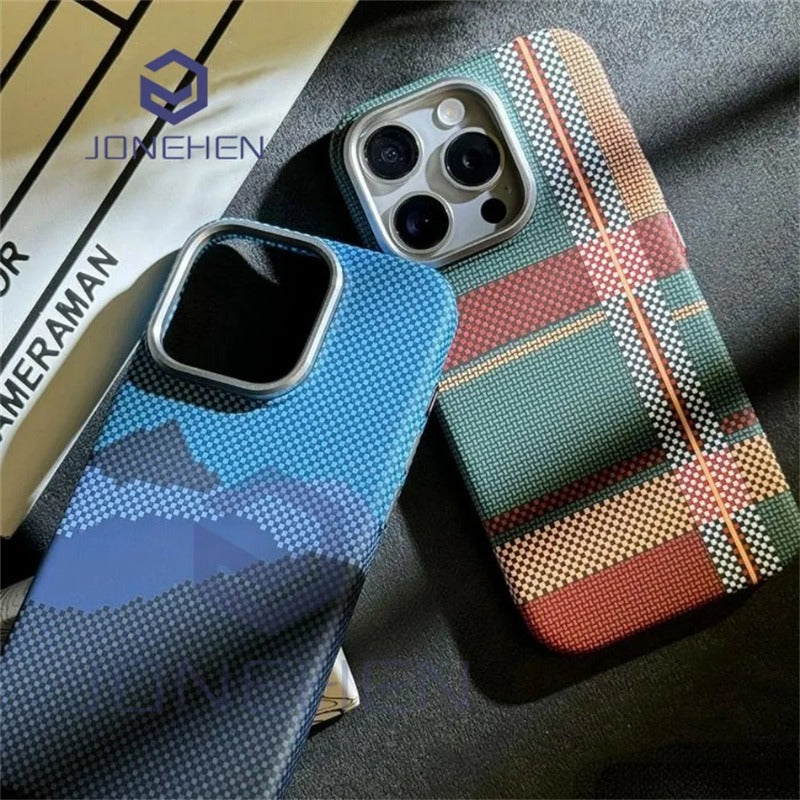 Mganetic Cloud Patterned Slim  Luxury Matte Karbon Hard PC Magsafe Metal Lens Case For iPhone